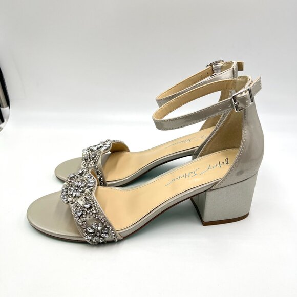 8W 8 WIDE WIDTH Betsey Johnson Mel Low Block Heels Jeweled Dress Sandals Shoes - Picture 5 of 13